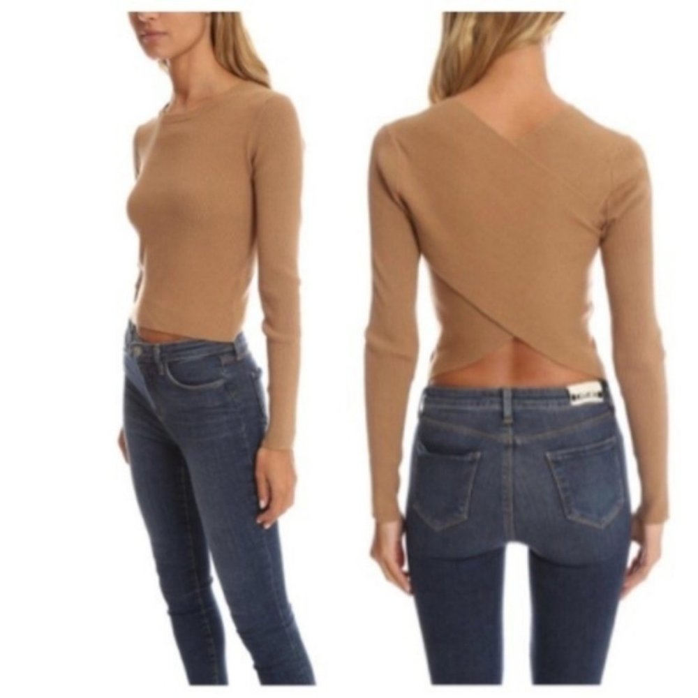A.L.C Chance khaki ribbed crop crisscross sweater